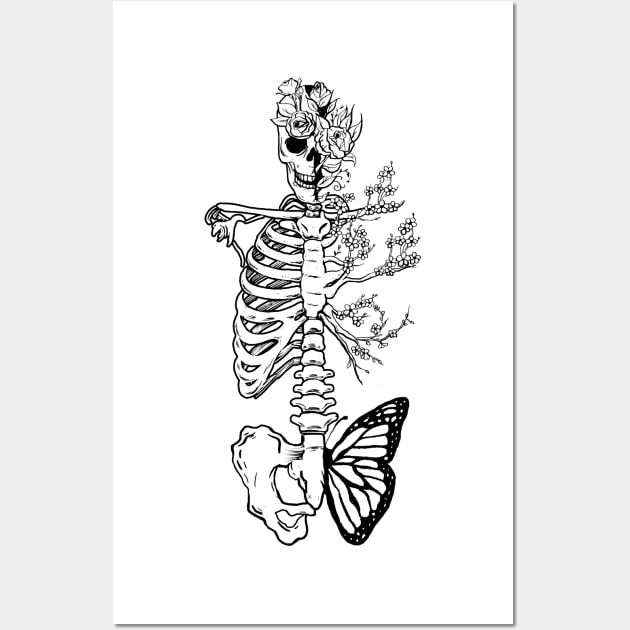Skeleton Line Art Aesthetic Soft Grunge Butterfly Wall Art by Alex21
